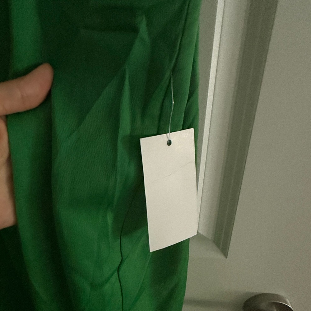 $475 ORIRE Amella Cold Shoulder Column Gown Elegant Green Off-Shoulder SZ 12 - Picture 9 of 10